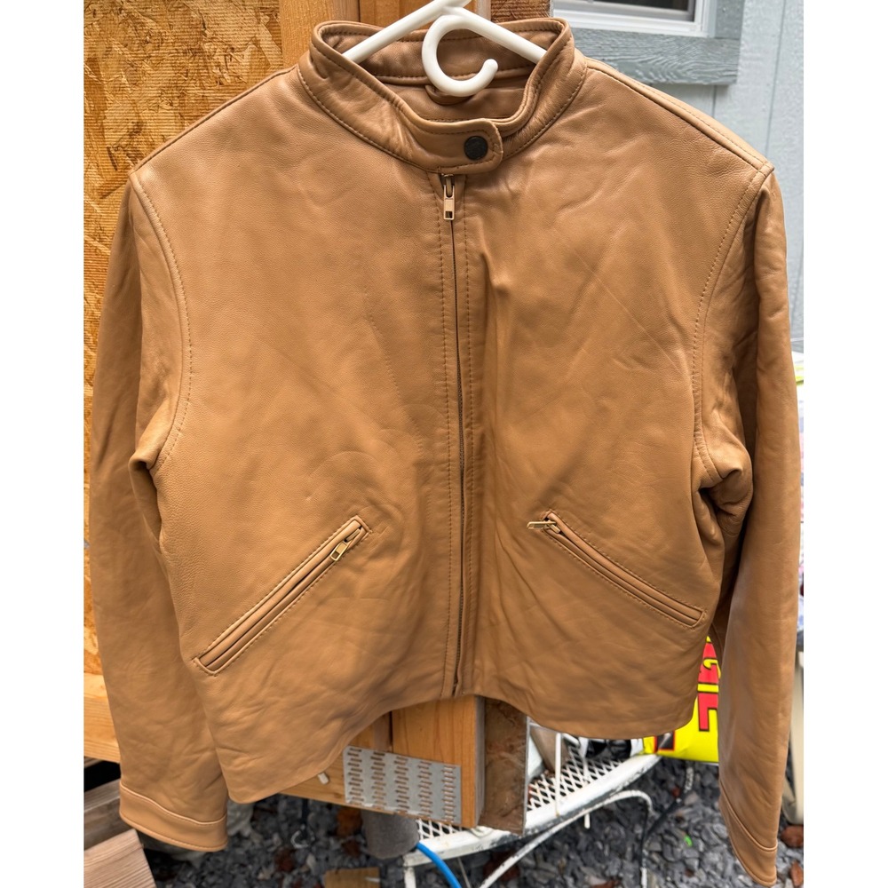 BCI Leather USA Tan Cafe Racer Jacket Vintage Faux Fur Lined XL Womens